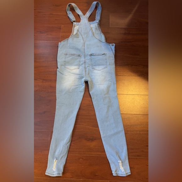 Blue Denim Overalls Relaxed Fit Distressed Women’s SMALL NWOT - Picture 3 of 7